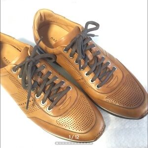Magnanni Pueblo Sneakers Cognac Leather Sz 9 1/2 Shoes 14804 Perforated Leather